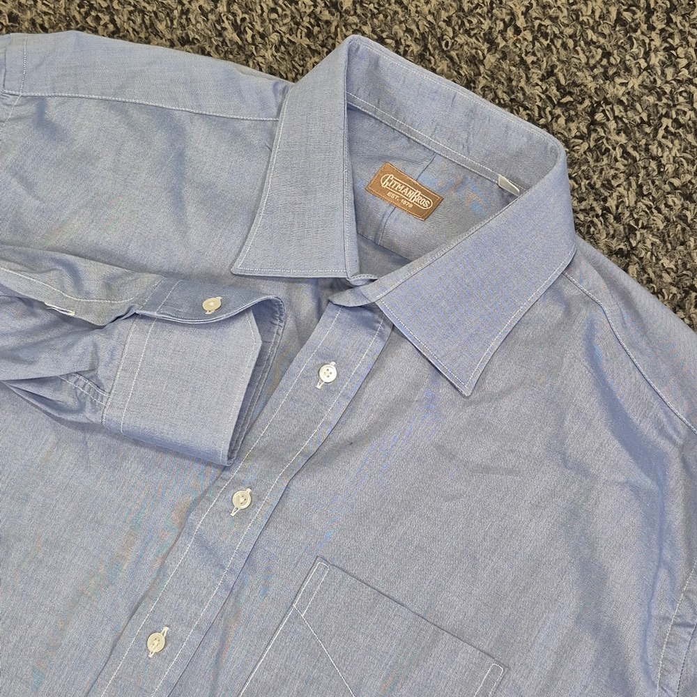 Gitman Bros Dress Shirt Mens 17.5 37 Tal Blue Long Sleeve Button Up Made In USA